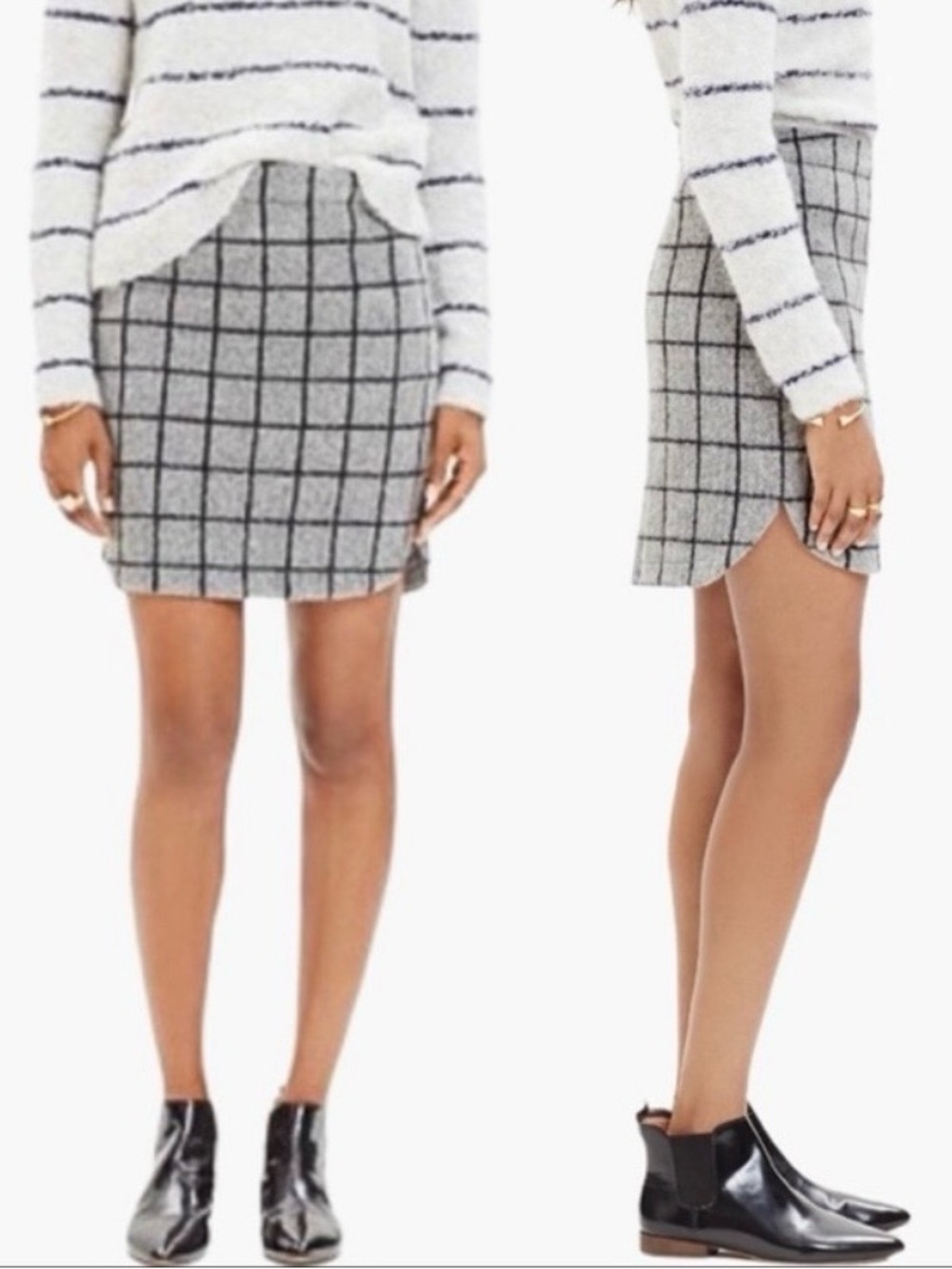 Madewell Wool Shirttail Windowpane Plaid Skirt Sz 4